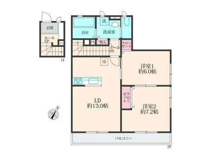 グリーンノート千駄木(2LDK/2階)の間取り写真
