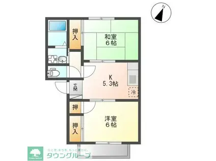 ハイツクレールⅡ(2K/1階)の間取り写真