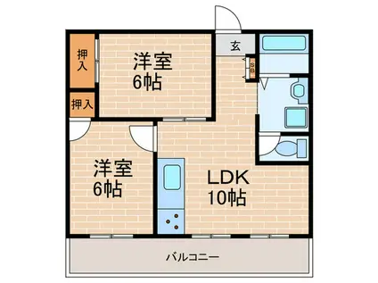 朝日ヶ丘コーポ(2LDK/5階)の間取り写真