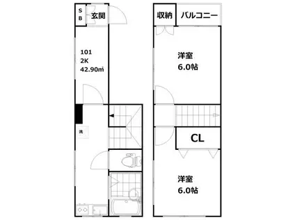 テラスハウス岩井(2K/1階)の間取り写真