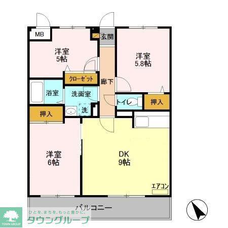 ローズウッド(3DK/3階)の間取り写真