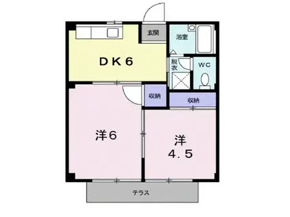 シティハイツ田辺(2DK/1階)の間取り写真