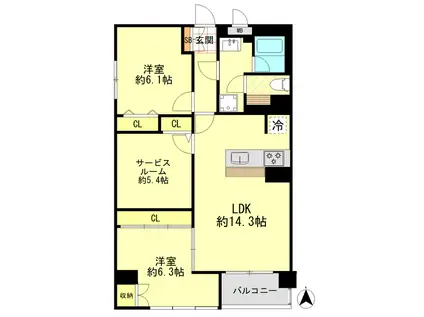 青葉台サンクスビル(2SLDK/4階)の間取り写真