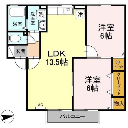 メゾンシャルム木太(2LDK/2階)の間取り写真