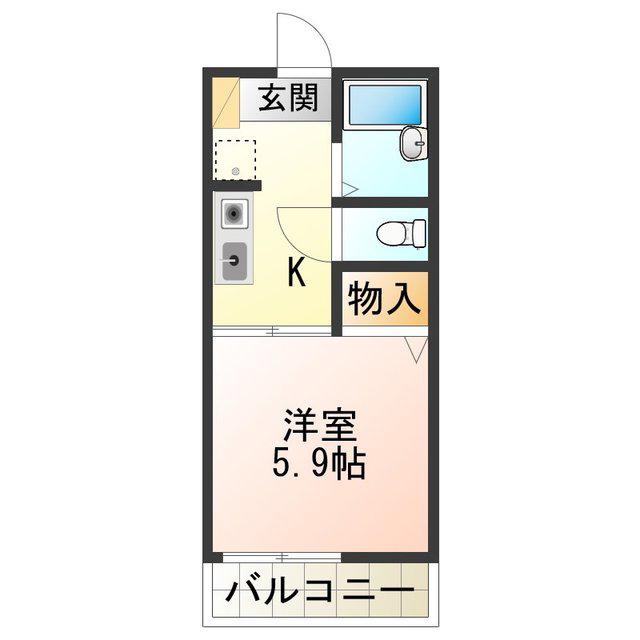 ピースフルB棟(1K/1階)の間取り写真