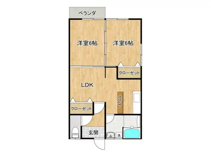 ハイツ古川K棟(2DK/2階)の間取り写真