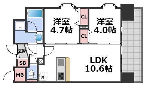スプランディッド玉造DUE(2LDK/8階)の間取り写真