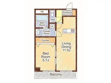 スリーゼ中島東リバープレイス(1LDK/11階)の間取り写真