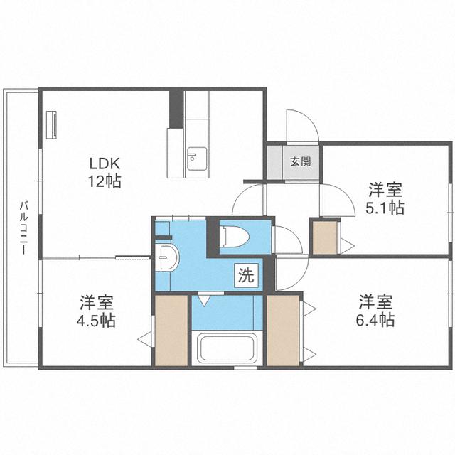 OTTS南片江A棟(3LDK/2階)の間取り写真