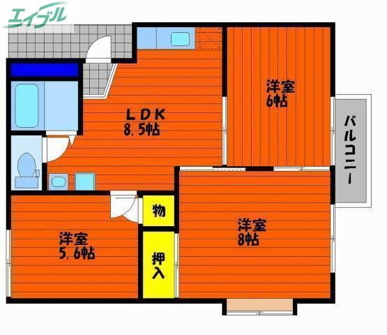 コーポ山陽C棟(3LDK/1階)の間取り写真