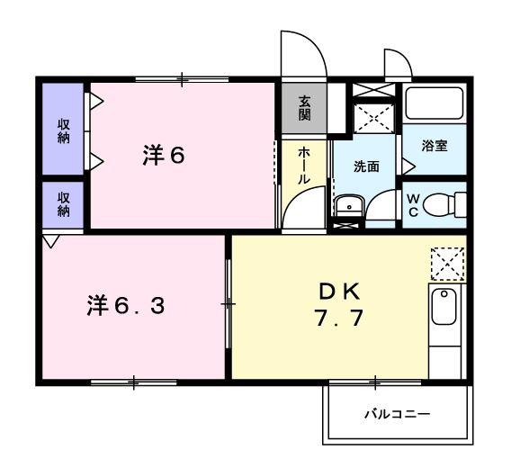 グリーンハイツ池川 B(2DK/2階)の間取り写真