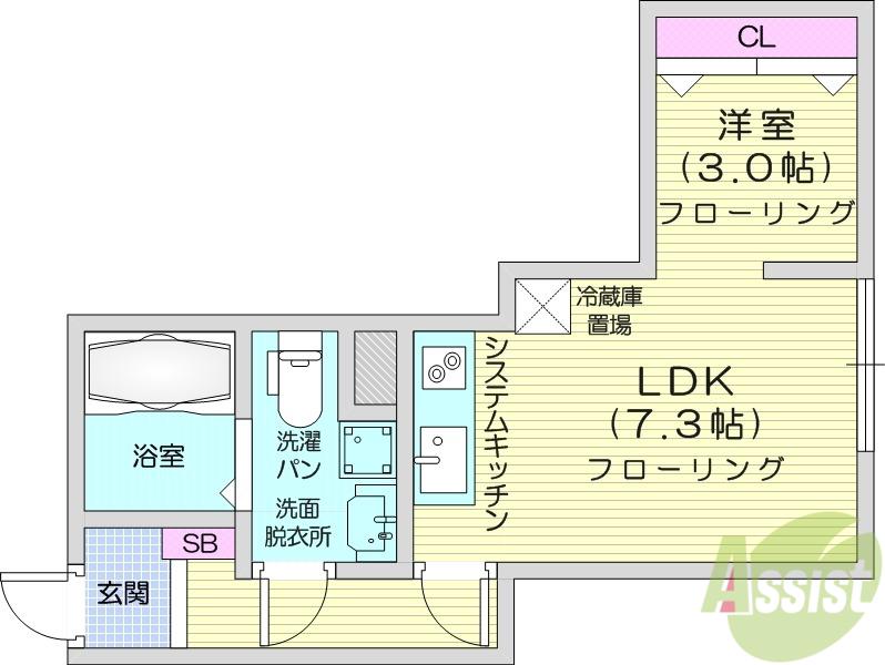 メリディアン多賀城新田(1LDK/1階)の間取り写真