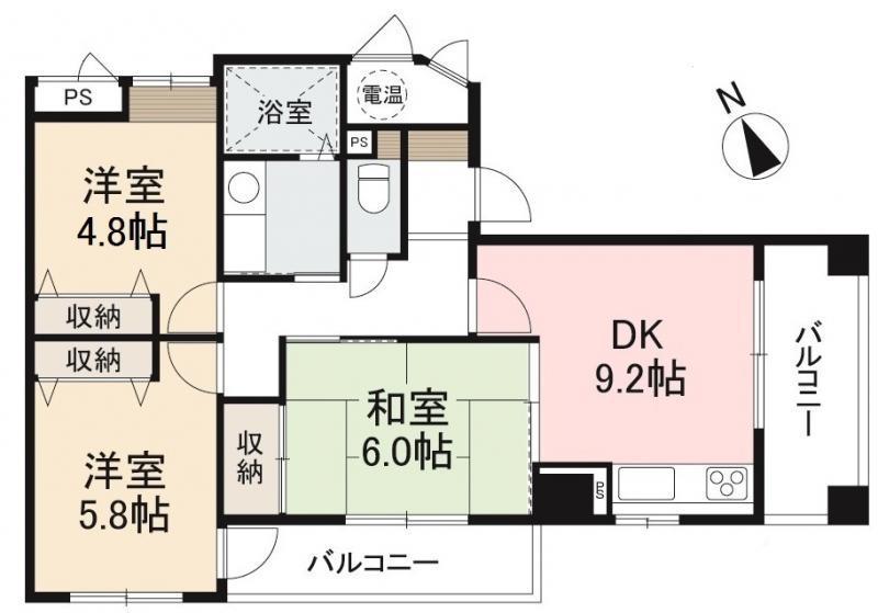 ボンヌシャンス(3DK/6階)の間取り写真
