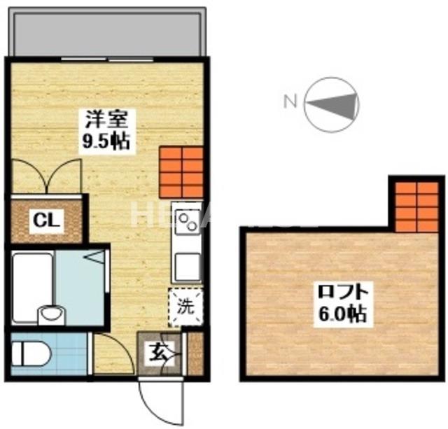 ハイツ来夢(ワンルーム/2階)の間取り写真