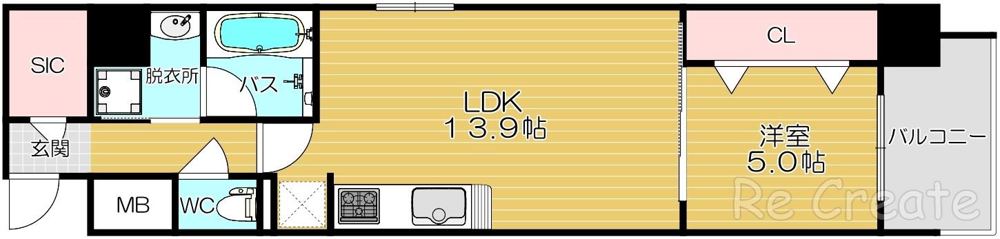 DRAW上本町(1LDK/4階)の間取り写真