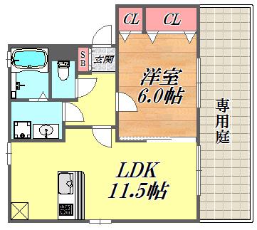 シャロームアパート(1LDK/1階)の間取り写真