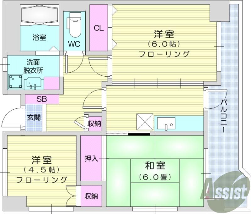 長町南424ビル(3K/6階)の間取り写真