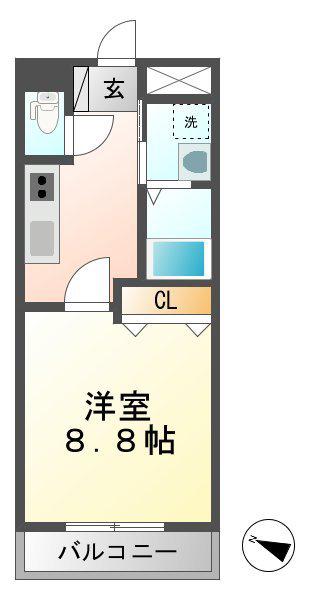 ソレアード田園(1K/1階)の間取り写真