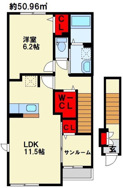 アライブ馬場山緑 I棟(1LDK/2階)の間取り写真