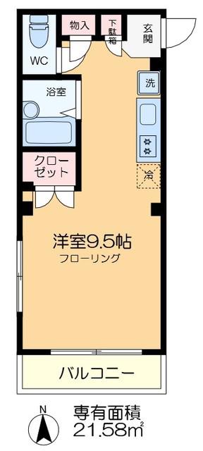 フラッツ・キューブ(ワンルーム/3階)の間取り写真