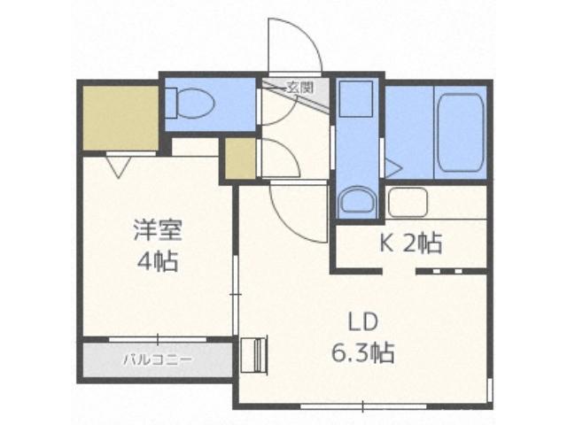 カラライズ琴似(1LDK/2階)の間取り写真