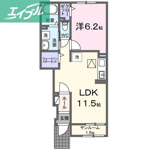 スプリング テンB(1LDK/1階)の間取り写真