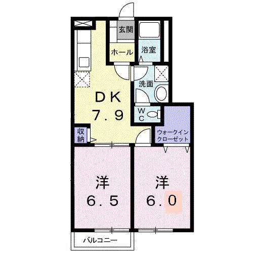 サンフィールドB(2DK/1階)の間取り写真