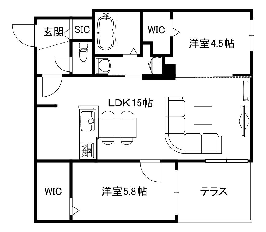 ブランシャールALAIN平岸(2LDK/1階)の間取り写真
