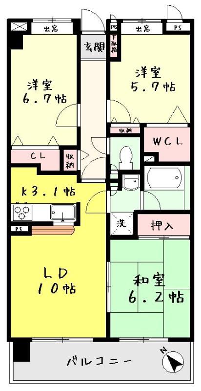 ニッカン見次ハイツ(3LDK/8階)の間取り写真