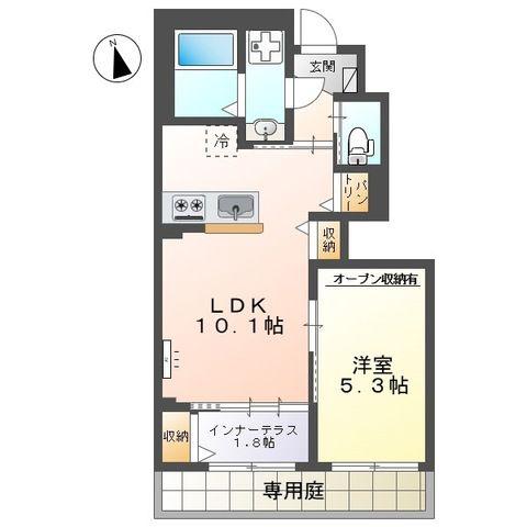 ヌーヴェルテールA(1LDK/1階)の間取り写真