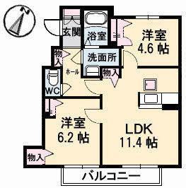 フェリーチェ柳井(2LDK/1階)の間取り写真