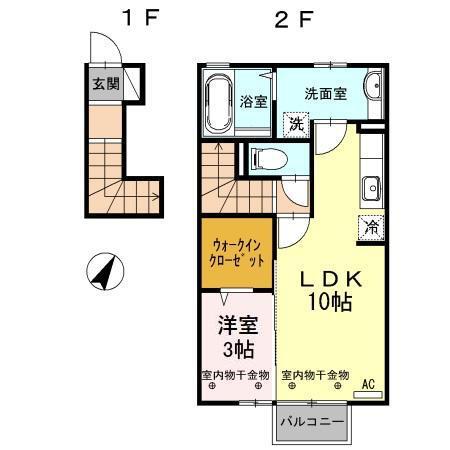D-ROOM新庄(1LDK/2階)の間取り写真