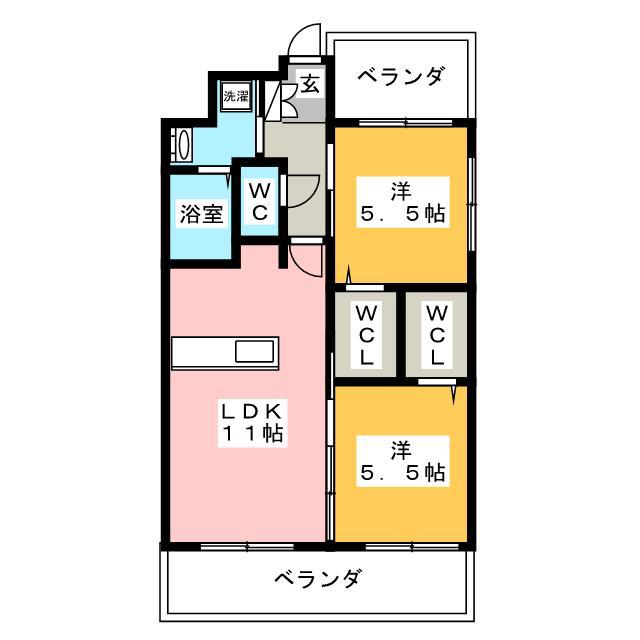 プランドール高砂(2LDK/6階)の間取り写真