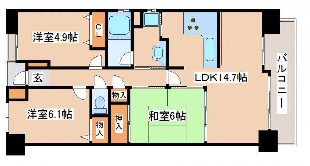 東急ドエル・アルス西明石コースト(3LDK/4階)の間取り写真