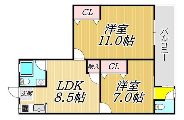ハイツ荻野(2LDK/2階)の間取り写真