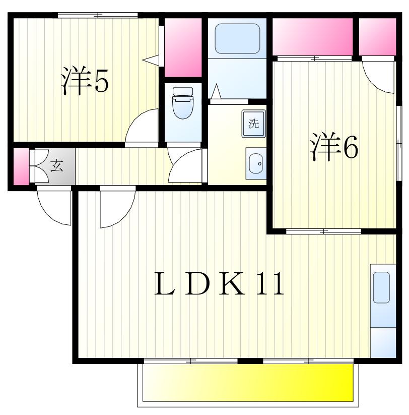 ディアス北柏C(2LDK/1階)の間取り写真