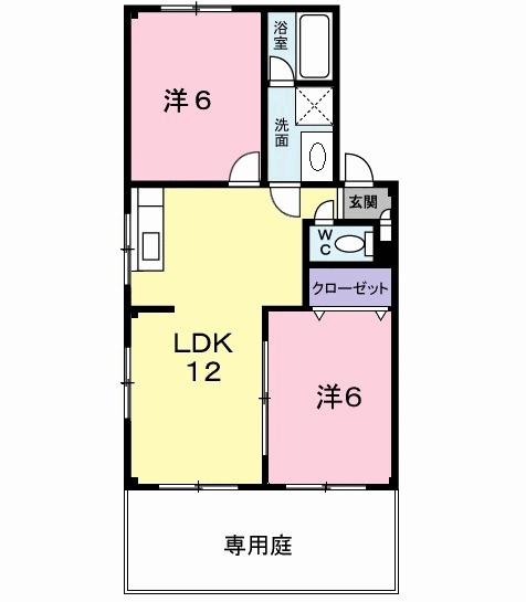 中尾壱番館(2LDK/1階)の間取り写真