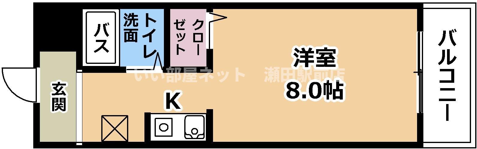 インペリアル瀬田(ワンルーム/2階)の間取り写真