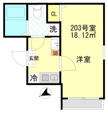 ボンボニエール一之江(1K/2階)の間取り写真