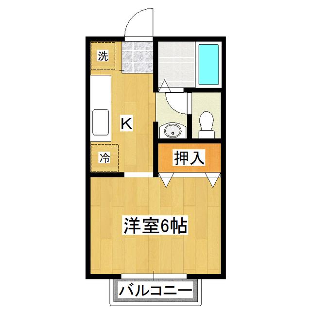 ウエストパーク高野E(1K/2階)の間取り写真
