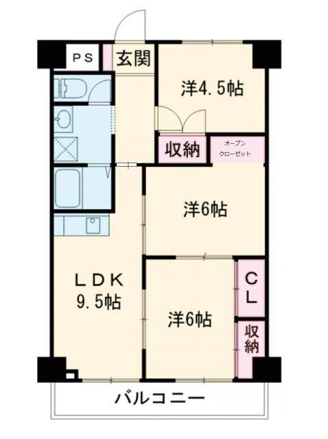 サンハイツ大和第2(3LDK/4階)の間取り写真