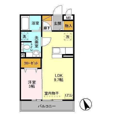 エスポワールB(1LDK/3階)の間取り写真