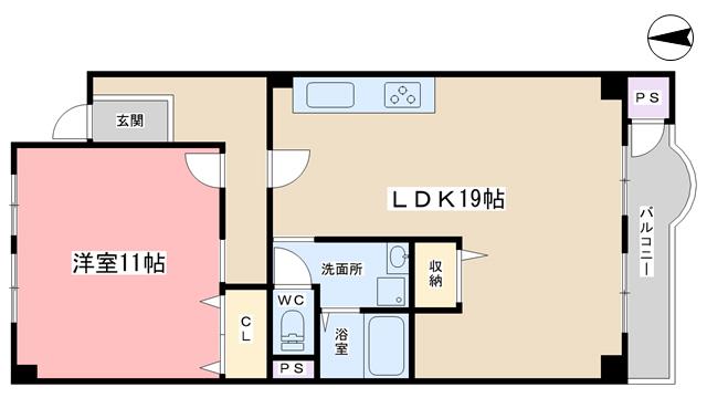 山科音羽マンションA棟(1LDK/2階)の間取り写真