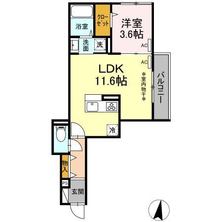 シャトン湘南藤沢(1LDK/3階)の間取り写真