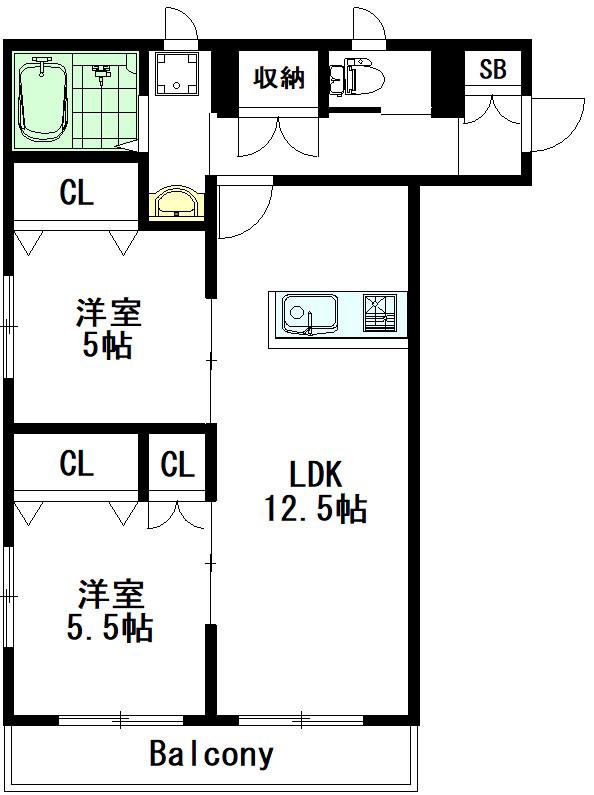 トゥールモンド(2LDK/2階)の間取り写真