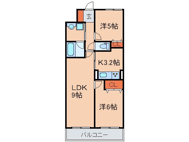 アーバネックス元町通(2LDK/2階)の間取り写真