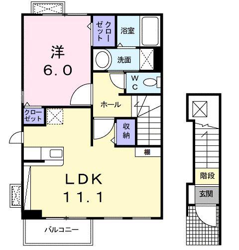 エクセルII(1LDK/2階)の間取り写真
