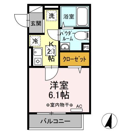 クレールコート井土ヶ谷(1K/2階)の間取り写真