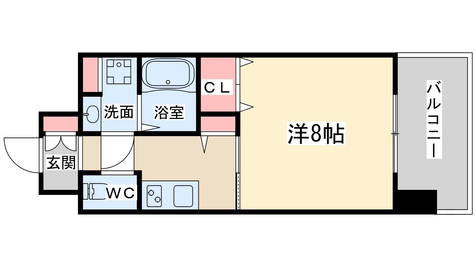 エスキュート梅田・中崎町(1K/8階)の間取り写真