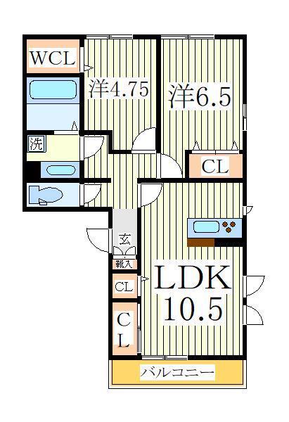 PIXIEHOLLOWA棟(2LDK/3階)の間取り写真